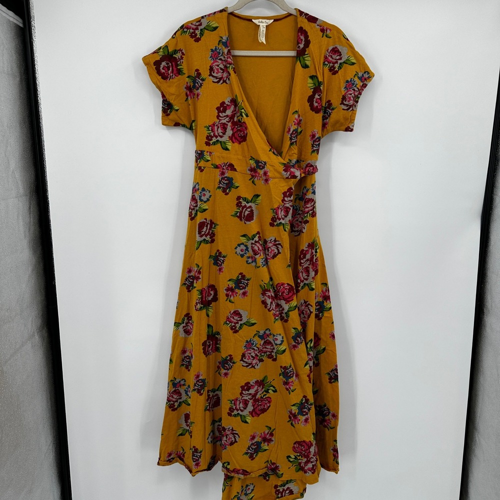 Matilda Jane Womens Mustard Yellow Floral Cotton Wrap Midi Dress Small Prairie